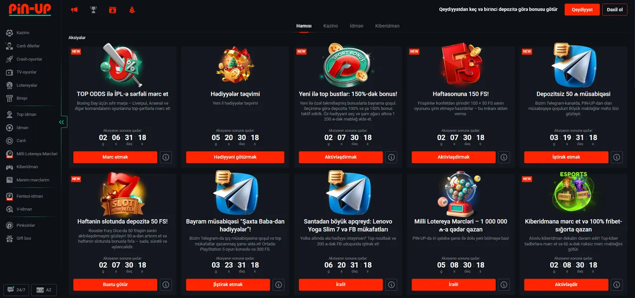 Pin-Up Casino giriş sonrası aktiv bonuslar və kampaniyalar